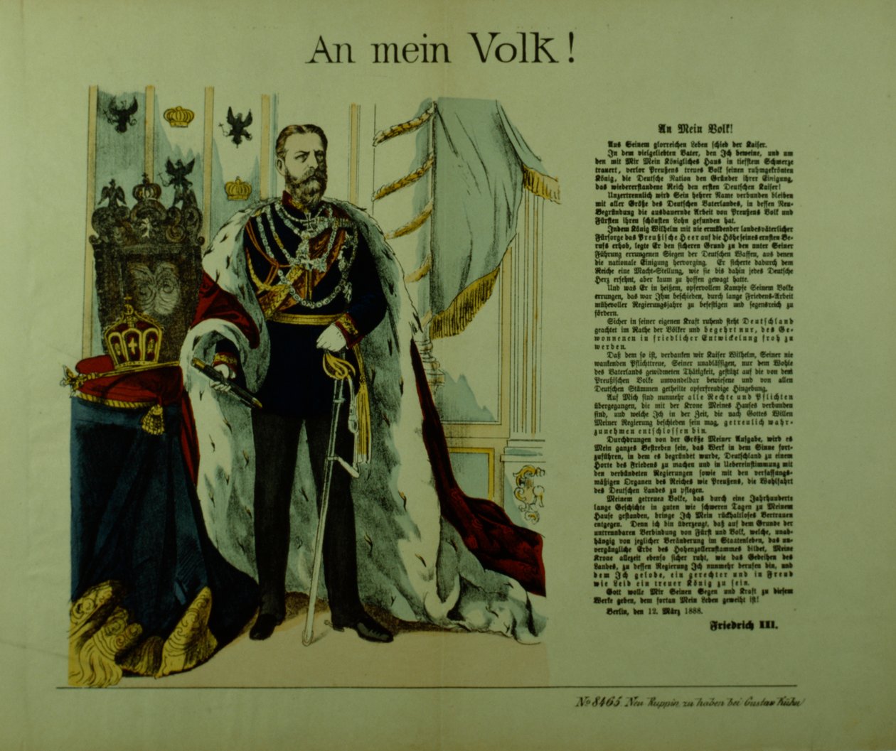 Cópia de uma declaração de Frederico III aos seus súditos, 12 de março de 1888 de German School