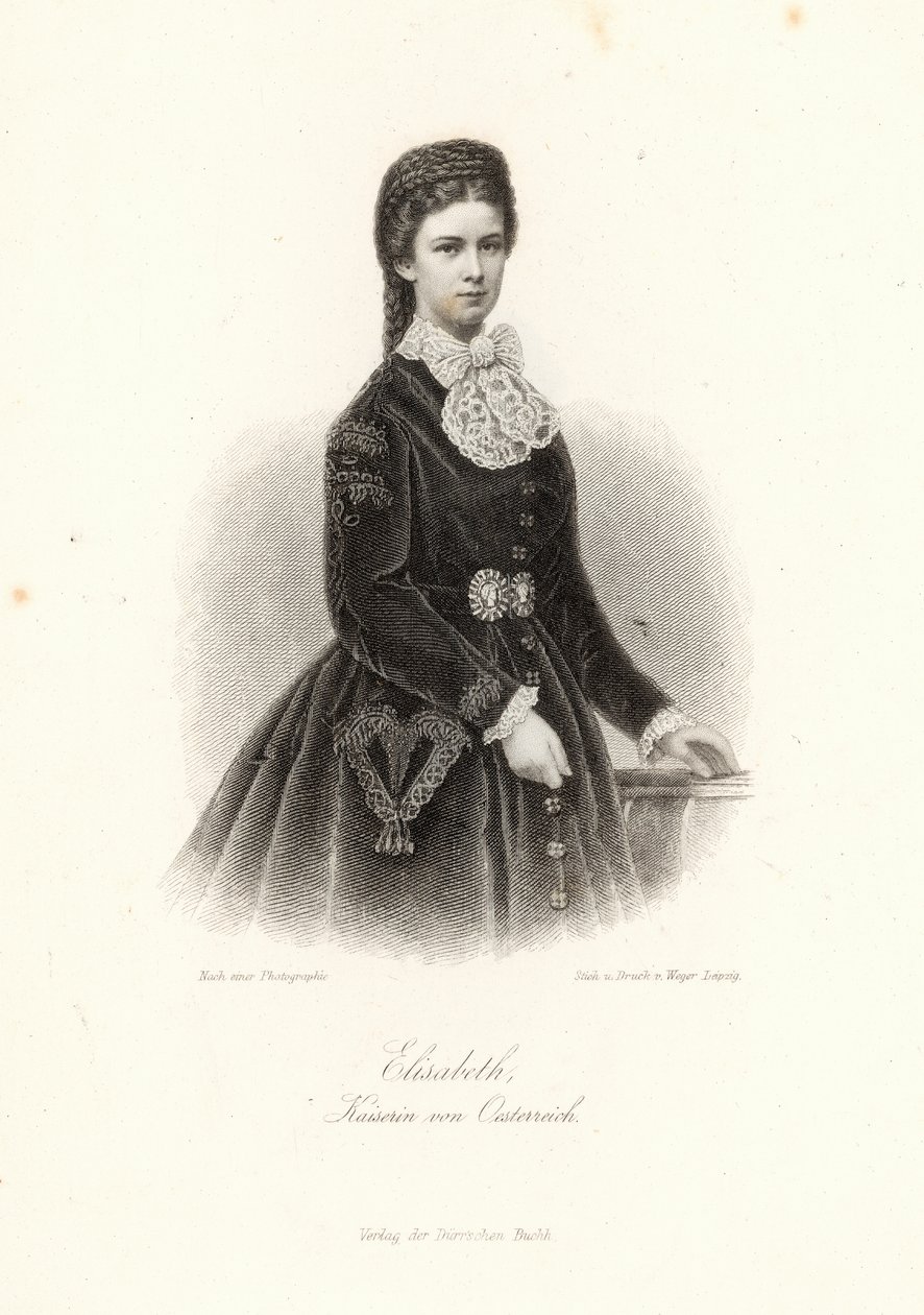 Imperatriz Elisabeth da Áustria (1837-98) no &39;Allgemeine Moden-Zeitung&39;, Liepzig, 1872 de German School