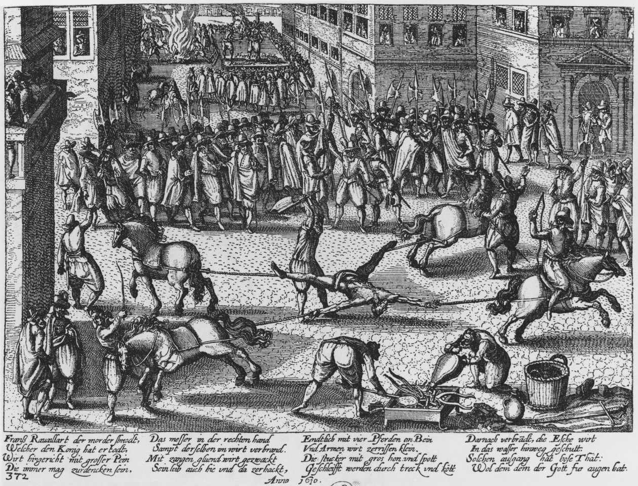 Execução de François Ravaillac, o assassino do rei Henri IV, 1610 de German School