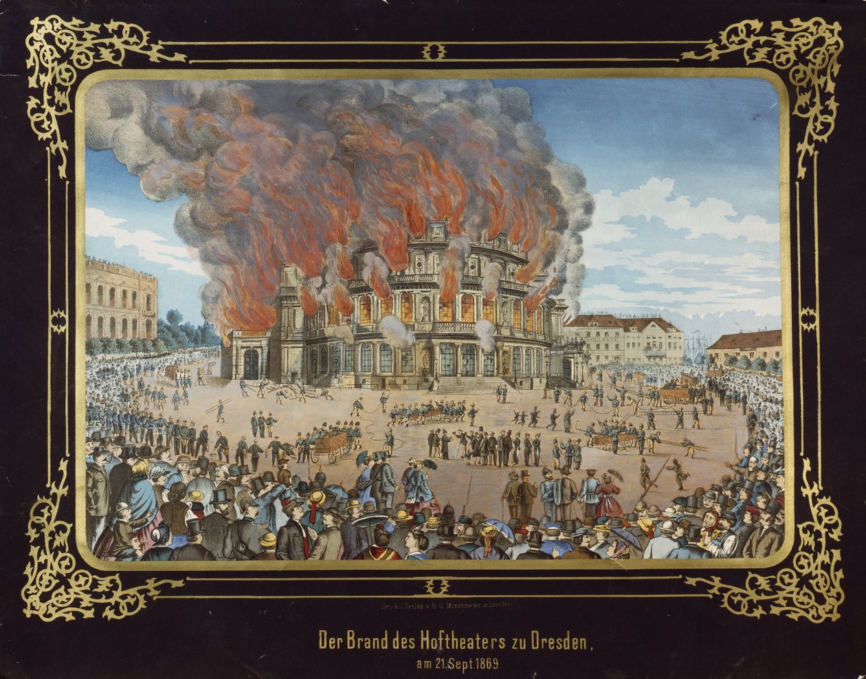 Incêndio no Royal Theatre em Dresden em 21 de setembro de 1869 de German School