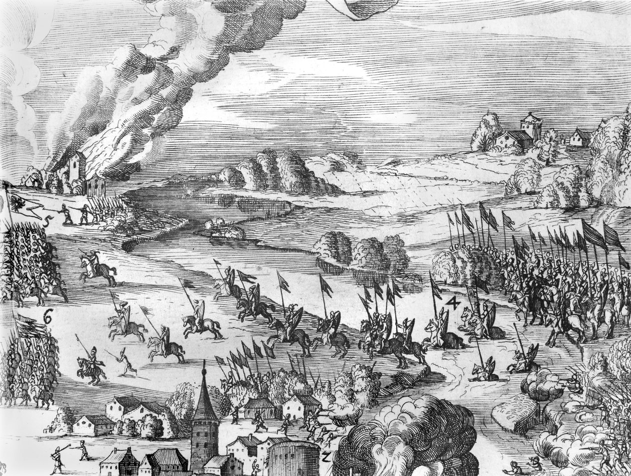 Visão geral da batalha de Muhlberg, detalhe, 24 de abril de 1547 (ver também 217805 a 217810) de German School