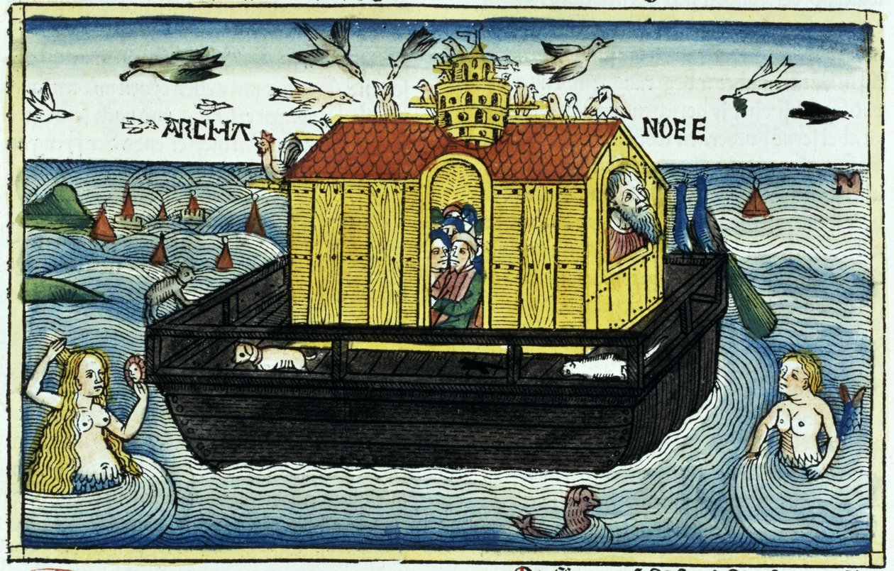 Gênesis 6: 11-24 Arca de Noé, da Bíblia de Nuremberg (xilogravura colorida) de German School