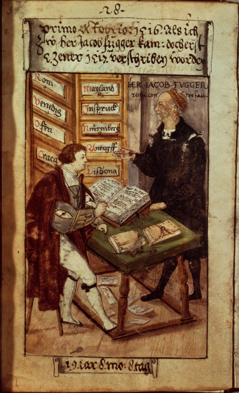 Jakob Fugger em seu escritório, 1518 de German School