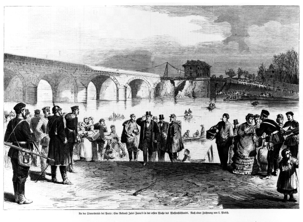 Jules Favre (1809-80) chegando a Pont de Sevres, ilustração de &39;Illustrierte Zeitung&39;, 1870-71 de German School
