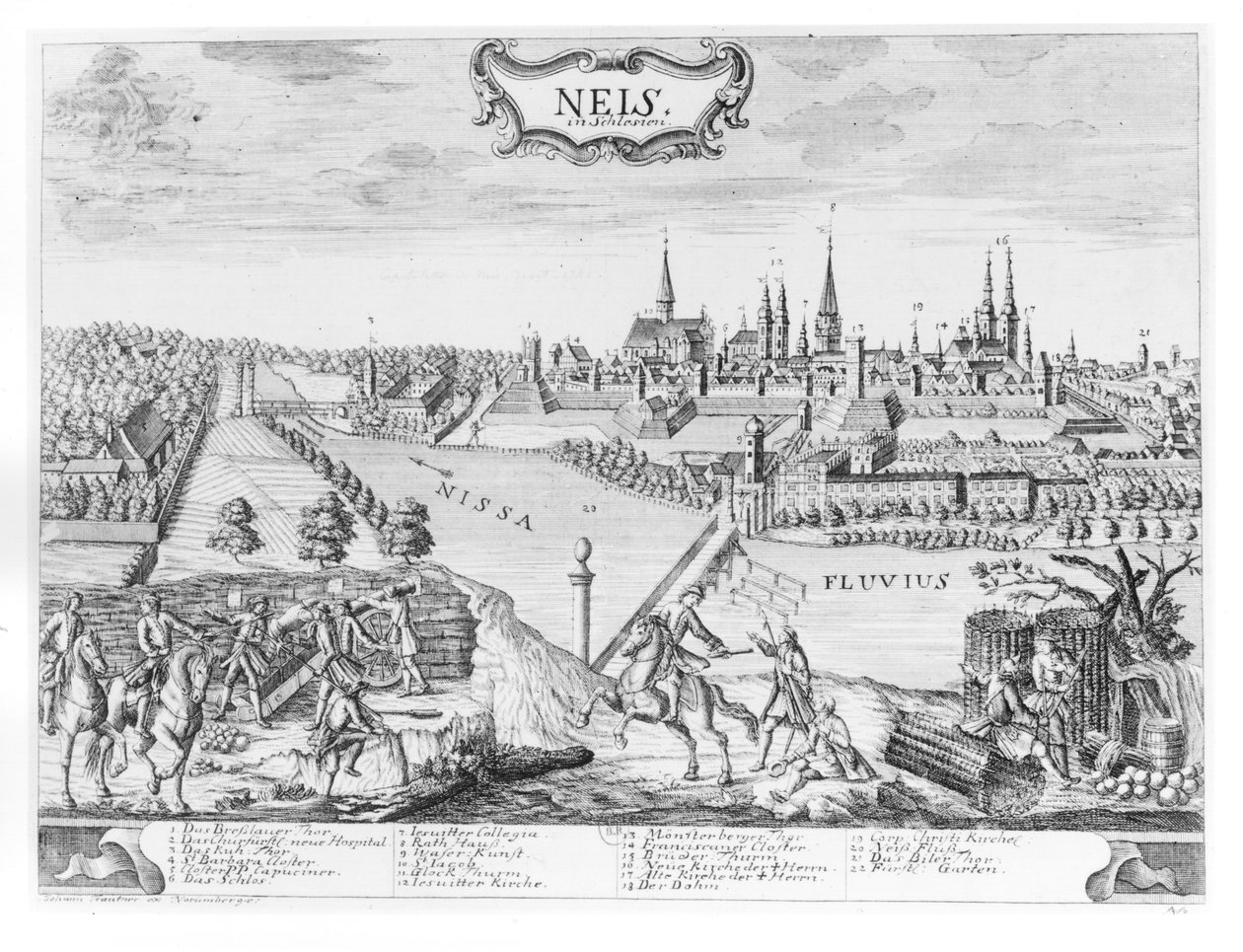 Rei Frederico II da Prússia (1712-1786) invadindo a Silésia e tomando Neis em outubro de 1741 de German School