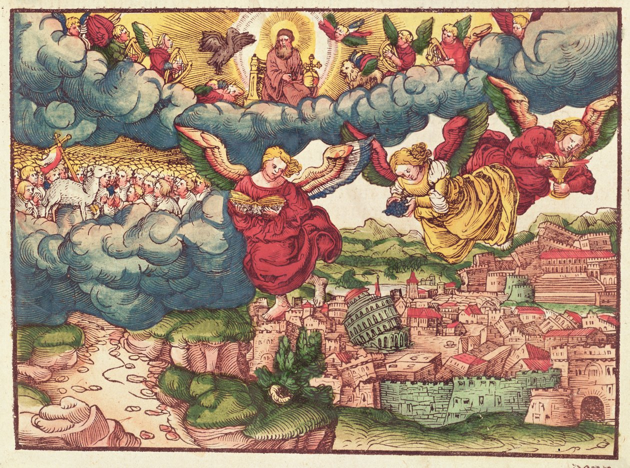Juízo Final, da Bíblia de Lutero, c.1530 (xilogravura colorida) de German School