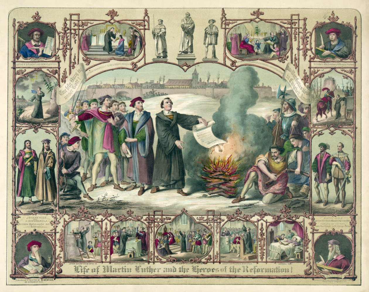Vida de Martinho Lutero e Heróis da Reforma !, pub. 1874 (litografia a cores) de German School