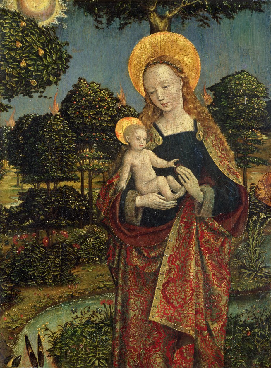 Madonna e criança em uma paisagem, 1470 (tempera no painel) de German School