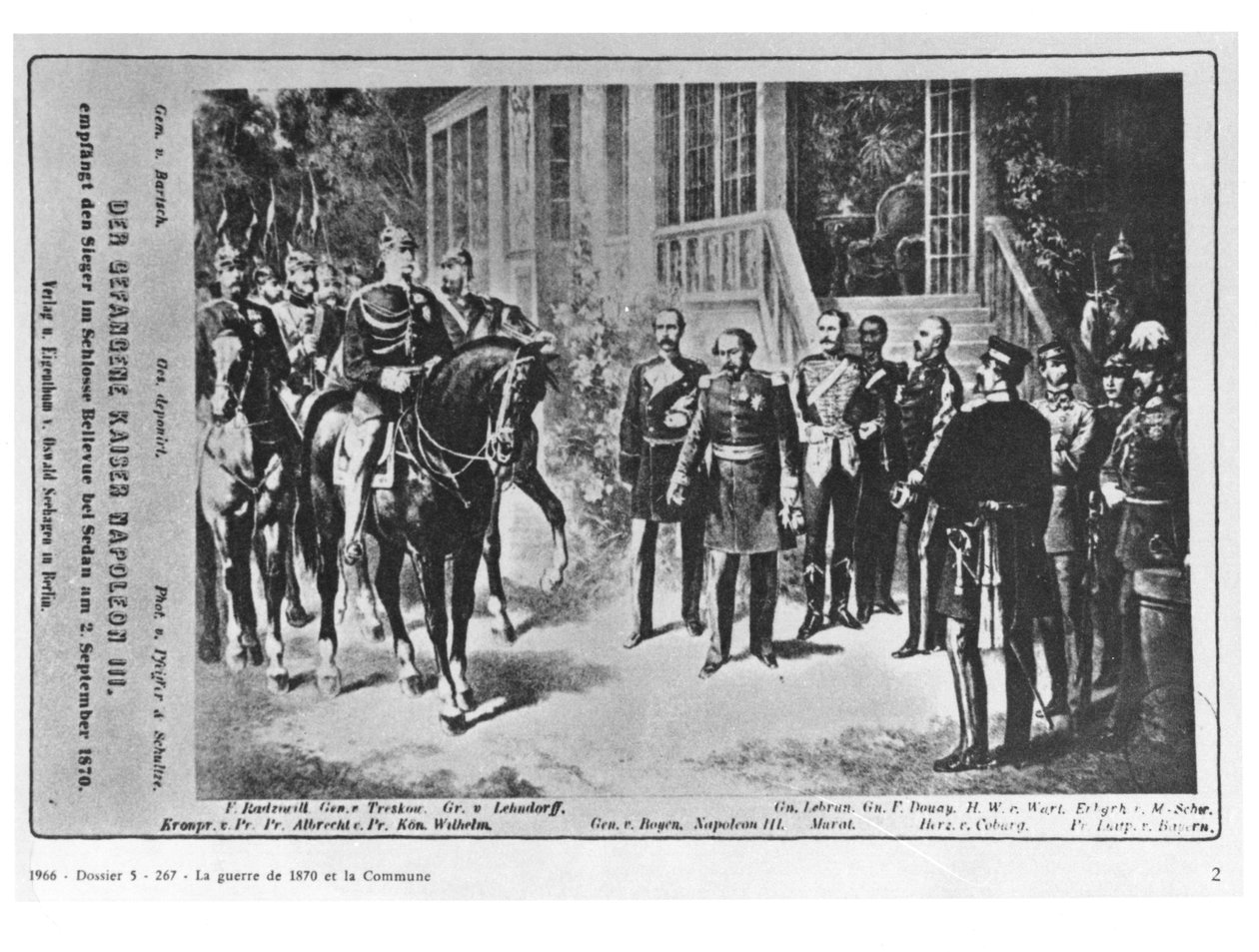 Encontro entre o imperador Napoleão III (1808-1873) e o cáiser Guilherme I (1797-1888) no Castelo de Bellevue, perto de Sedan, em 2 de setembro de 1870 de German School