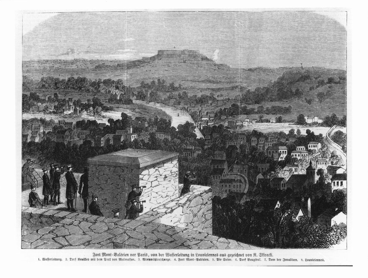 Monte Valerien visto de Louveciennes, ilustração de &39;Illustrierte Zeitung&39; de German School
