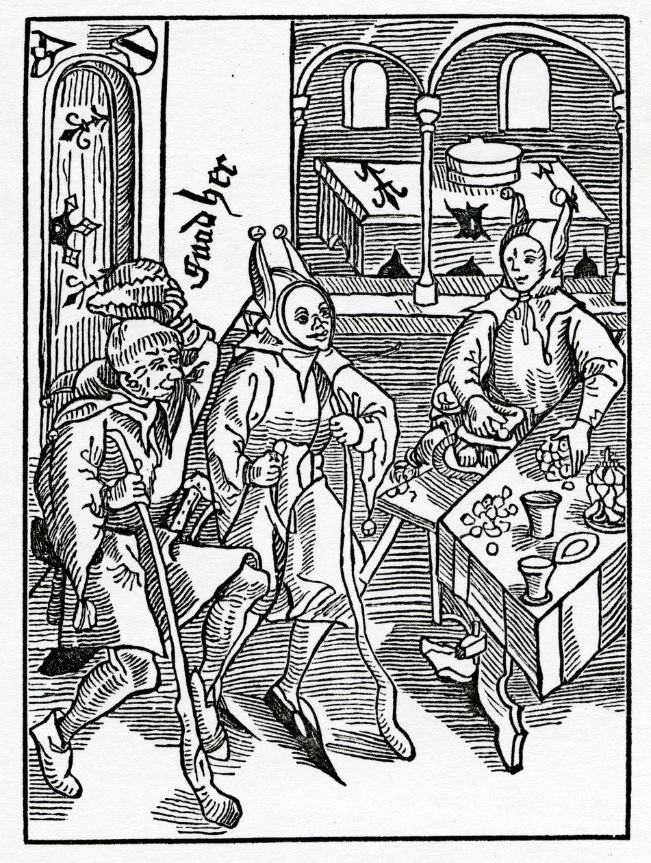 De Auaryce ou Couetyse e prodygalyte, ilustração da tradução inglesa de Alexander Barclay de &39;The Ship of Fools&39;, de uma edição publicada em 1874 de German School