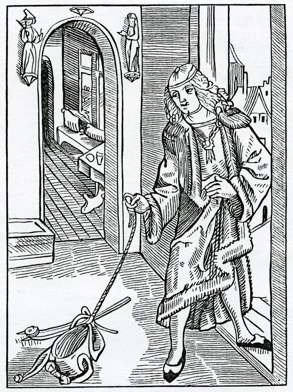 Das manias desordenadas e inconsequentes, ilustração da tradução inglesa de Alexander Barclay de "O Barco dos Loucos", de uma edição publicada em 1874 de German School