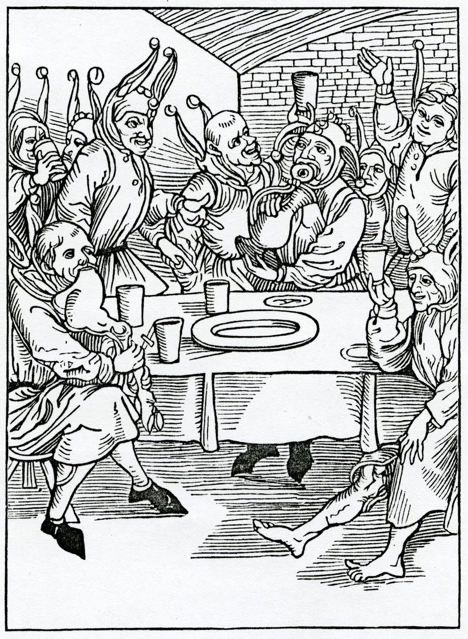 De glotons e dronkardes, ilustração da tradução inglesa de Alexander Barclay de &39;The Ship of Fools&39;, de uma edição publicada em 1874 de German School