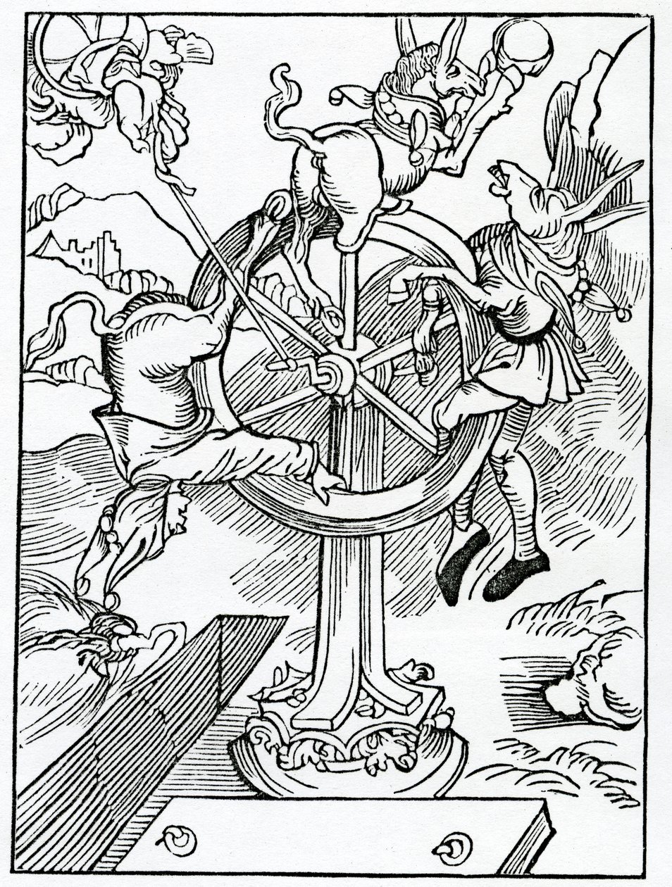 Do mutablito da fortuna, ilustração da tradução inglesa de Alexander Barclay de "O navio dos tolos", de uma edição publicada em 1874 de German School