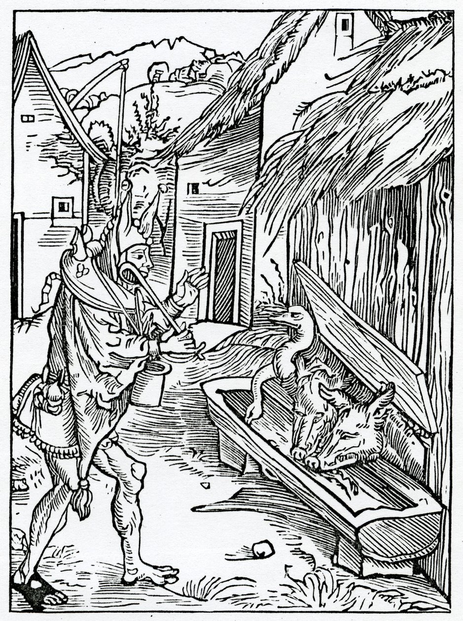 Neles synt trustynge sobre a misericórdia de Deus, ilustração da tradução inglesa de Alexander Barclay de &39;The Ship of Fools&39;, de uma edição publicada em 1874 de German School