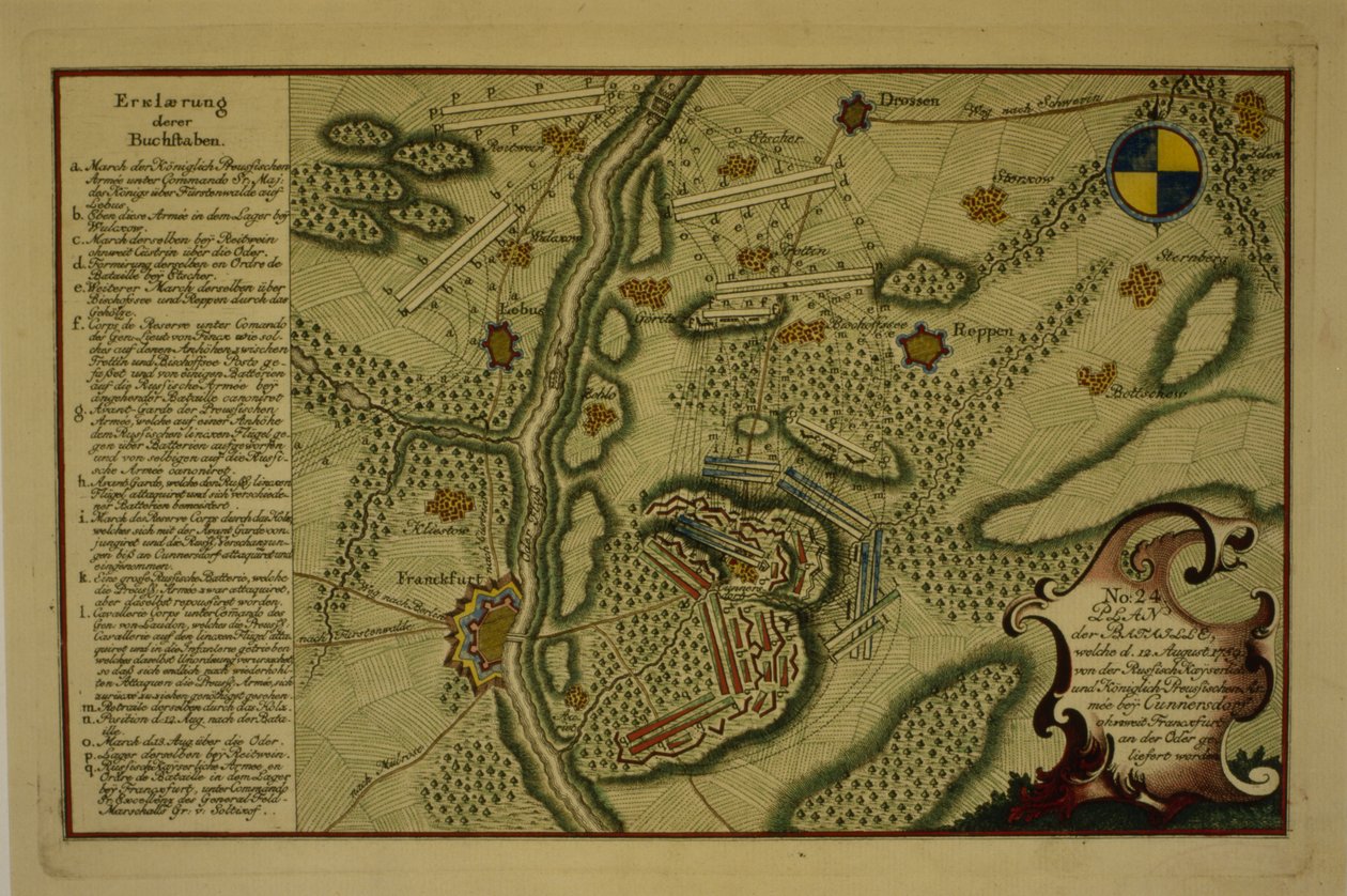 Plano da Batalha de Kunersdorf, 12 de agosto de 1759, 1759 (caneta e tinta sobre papel) de German School