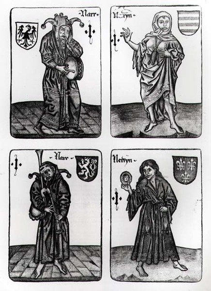 Cartas de baralho representando o Louco em vários naipes de German School