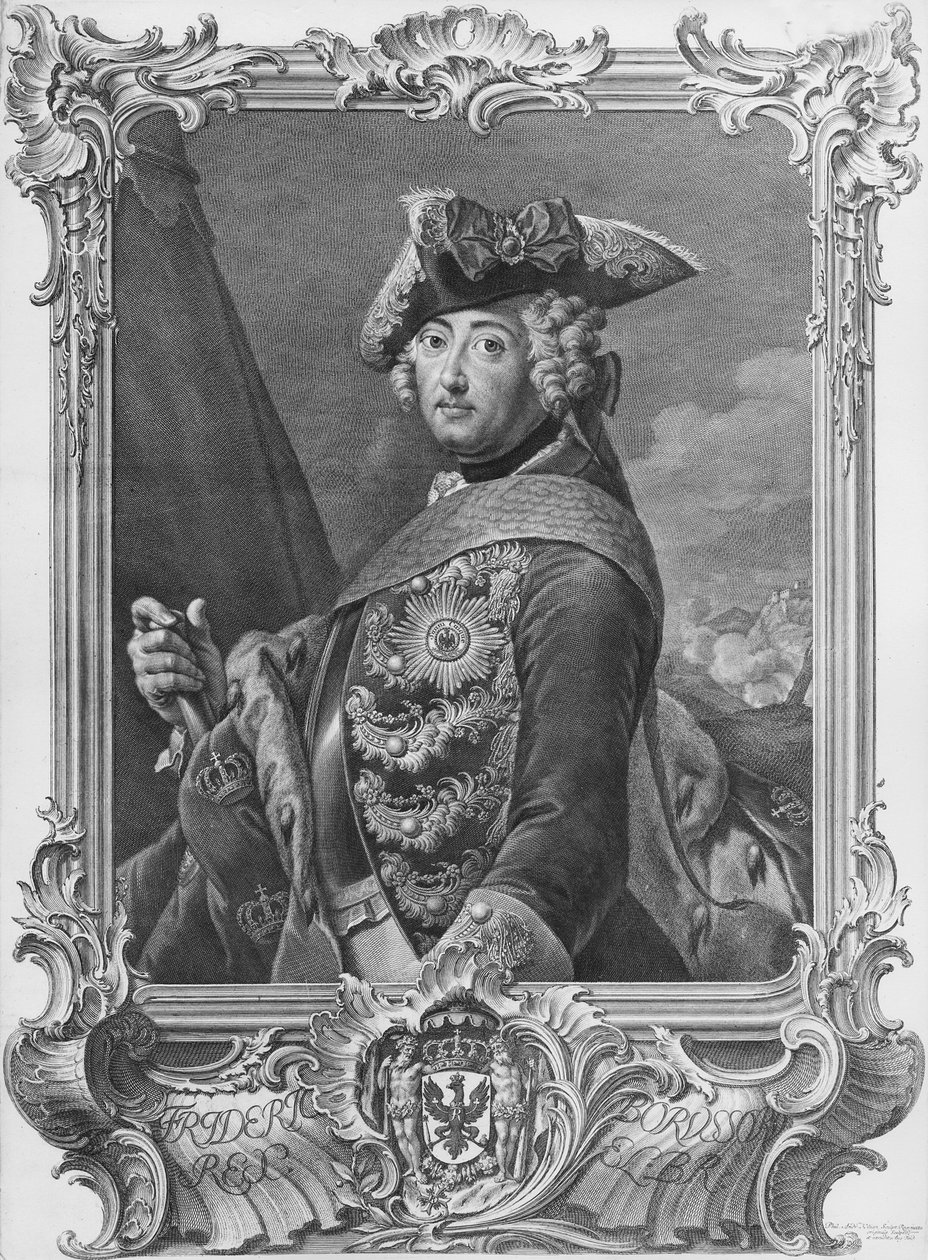 Retrato de Frederico II, o Grande (1712-86), gravado por Kilian, Phillip Andreas (1714-59) de German School
