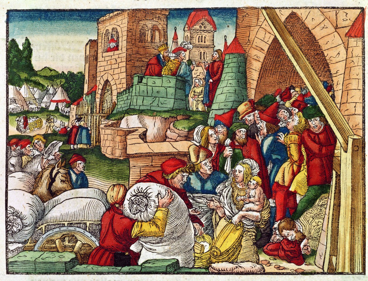 Samaria sob cerco, da Bíblia de Lutero, c.1530 (xilogravura colorida) de German School