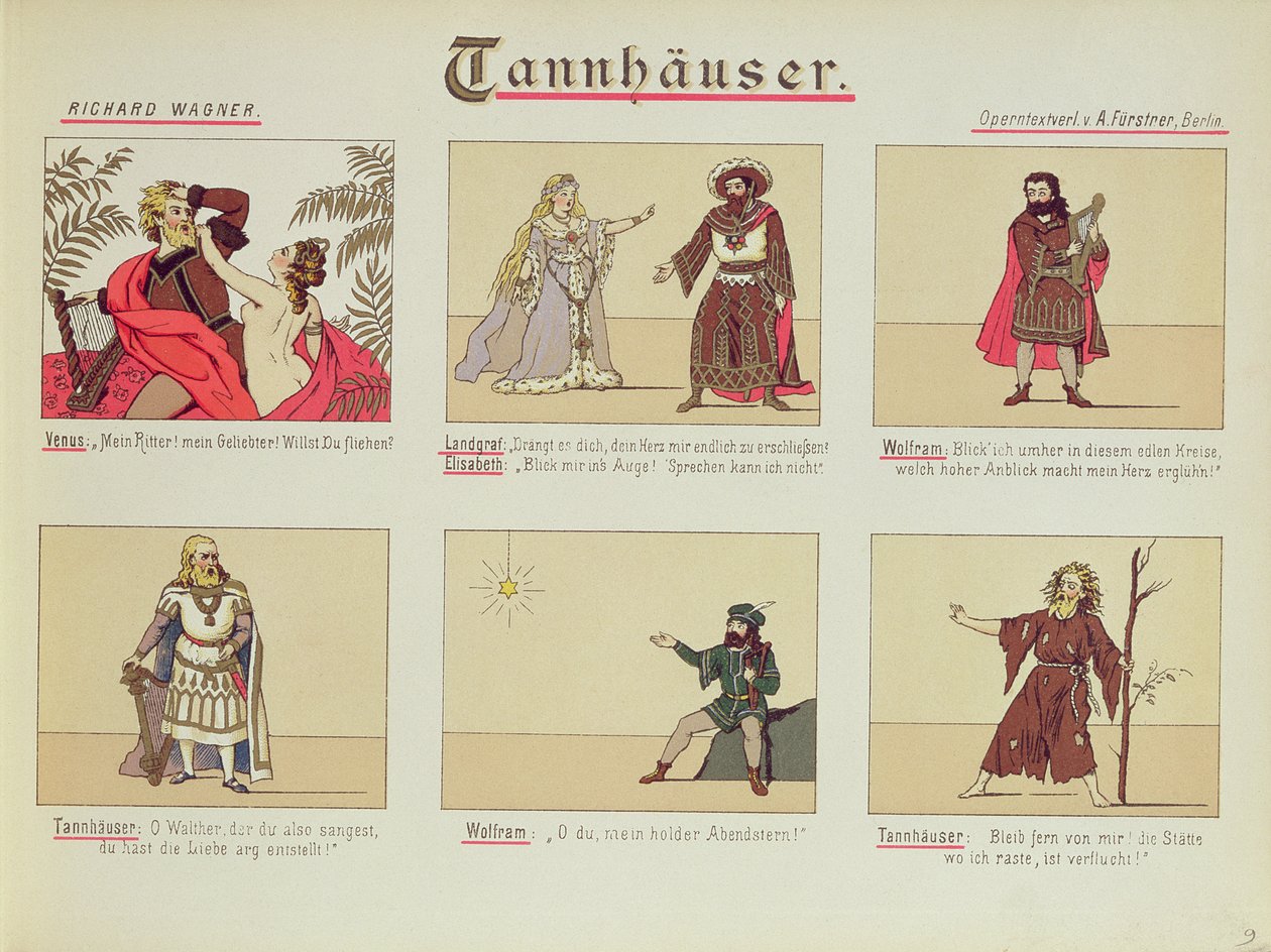 Seis cenas relacionadas com a ópera &39;Tannhauser&39; de Richard Wagner (1813-83) de German School
