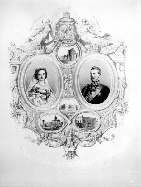 Lembrança do casamento de Victoria, a Princesa Real (1840-1901) e o príncipe herdeiro Frederico Guilherme da Prússia (1831-88) 25 de janeiro de 1858 de German School
