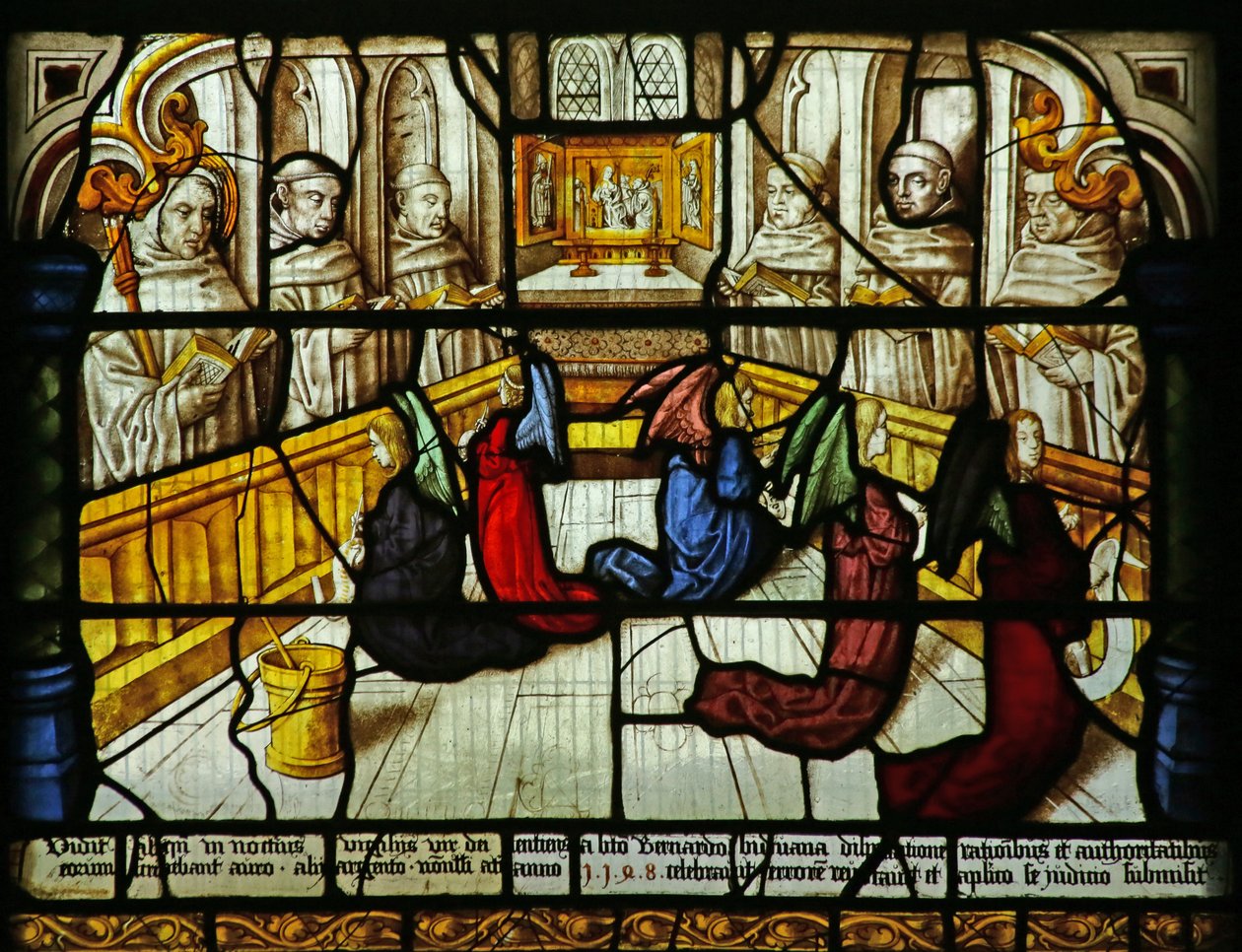 São Bernardo tem uma visão de anjos monitorando os monges cantando, c.1500 de German School