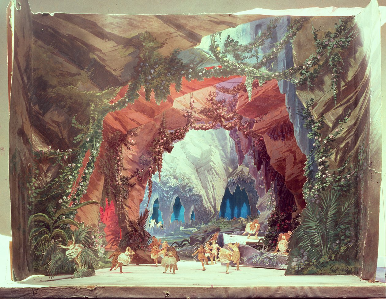 Modelo de palco para a ópera &39;Tannhauser&39; de Richard Wagner (1813-83) (cartão pintado) de German School
