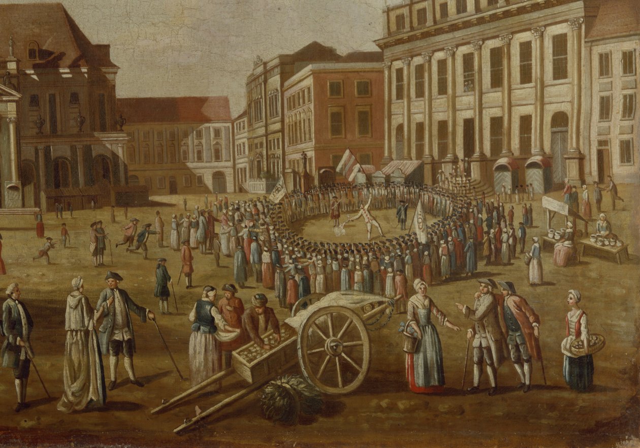 Artistas de rua no Alter Markt, 1771 (detalhe de 330438) de German School