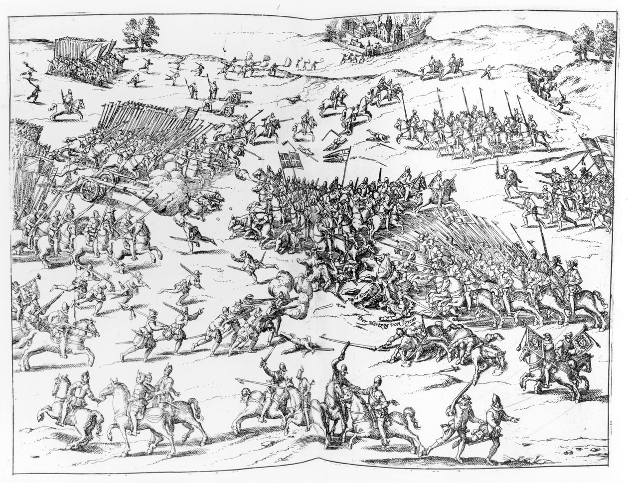 A Batalha de Courtrais entre os franceses e os flamengos em 1580 de German School