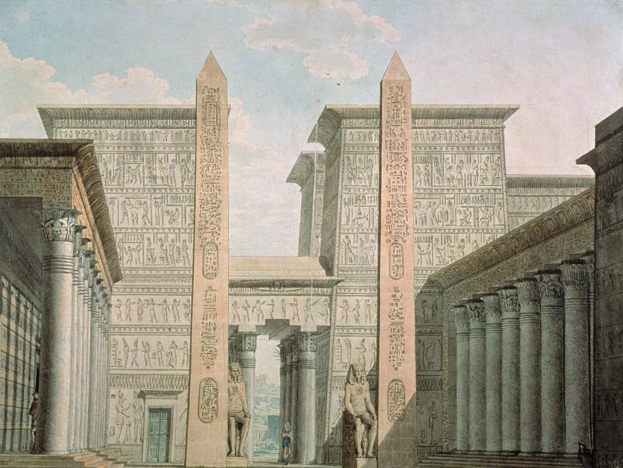 A entrada para o templo, ato I cena iii, cenografia para &39;The Magic Flute&39; de Wolfgang Amadeus Mozart (1756-91) de German School
