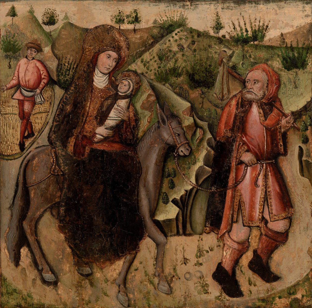 A fuga para o Egito (tempera no painel) de German School