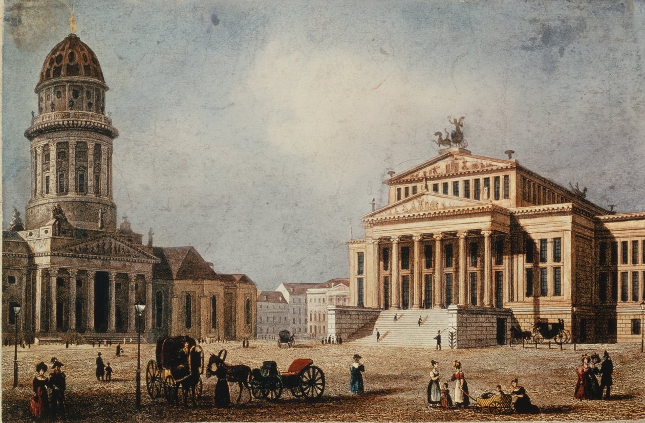 O Teatro Real e a Nova Igreja, 1833 (gravura colorida à mão) de German School