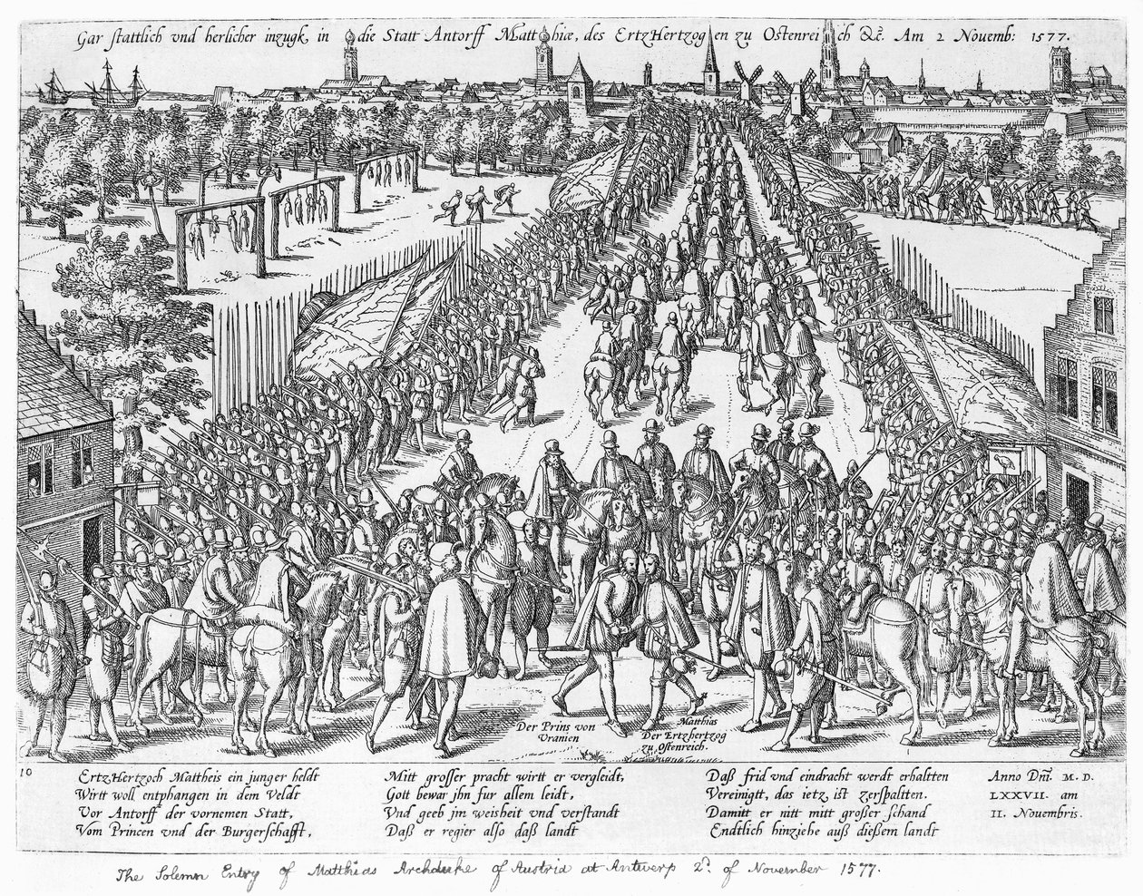 A entrada solene de Matthias Archduke of Austria em Antuérpia, 2 de novembro de 1577 de German School