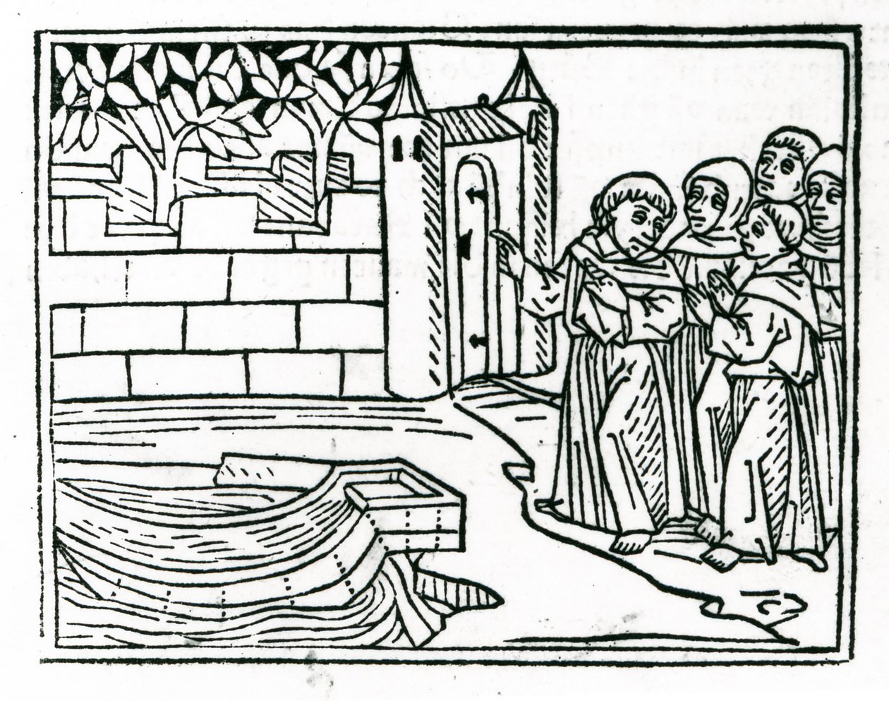 Os monges partem da Irlanda em busca da ilha do Paraíso, ilustração de "A Viagem de São Brendan", 1499 de German School