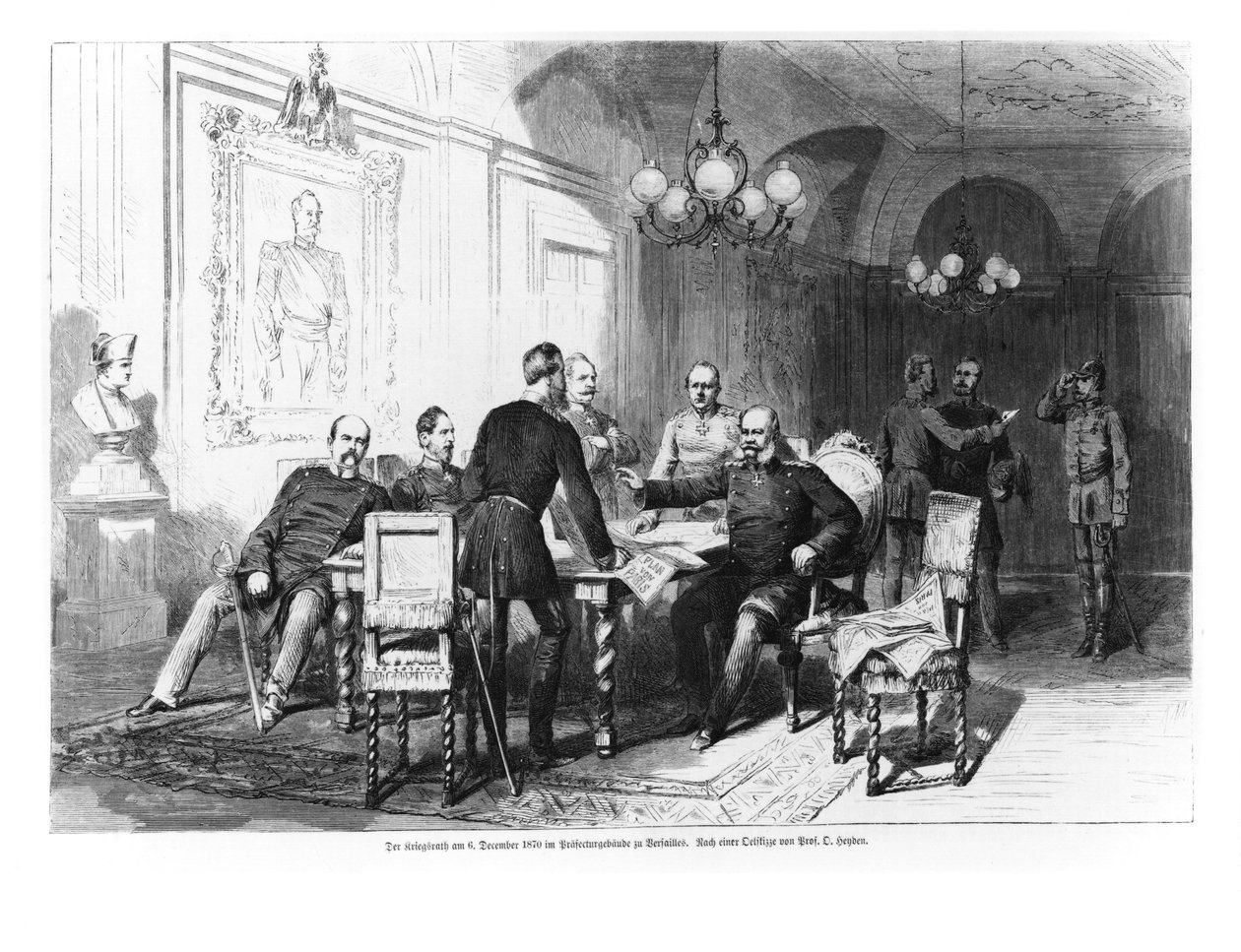 Conselho de guerra na Prefeitura de Versalhes em 6 de dezembro de 1870, ilustração de &39;Illustrierte Zeitung&39;, 1871 de German School