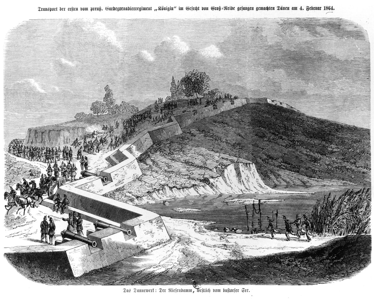 Guerra dos ducados, fortificações dinamarquesas, ilustração de &39;Relatórios de guerra ilustrados de Schleswig-Holstein&39;, 1864 de German School