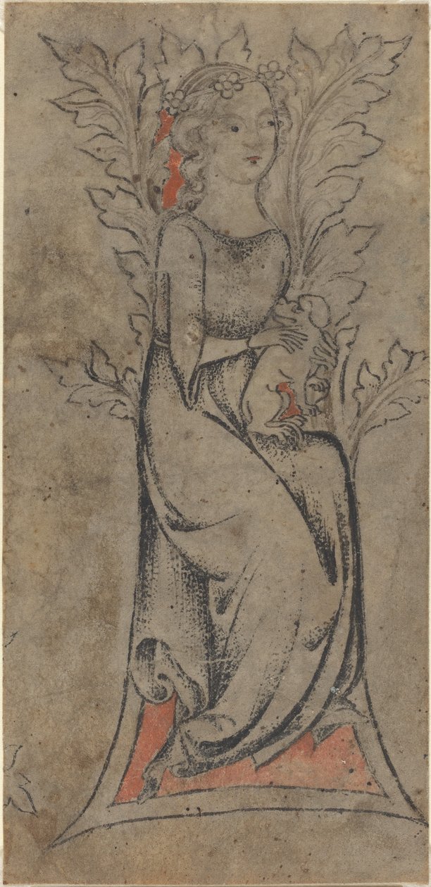 Menina sentada com um cachorro de German 14th Century