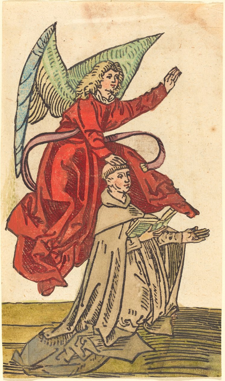 Um monge com um anjo de German 15th Century