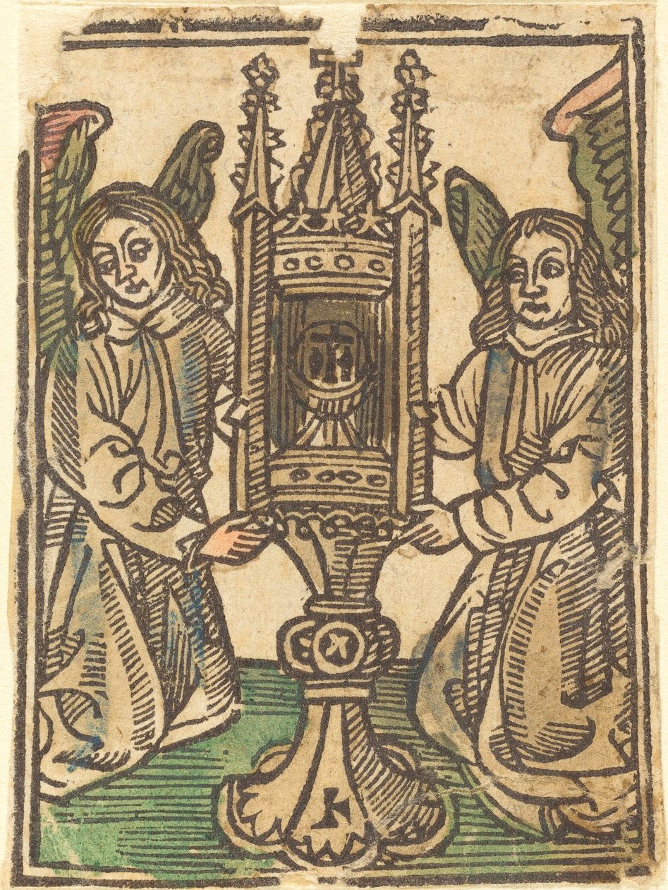 Uma custódia realizada por dois anjos de German 15th Century