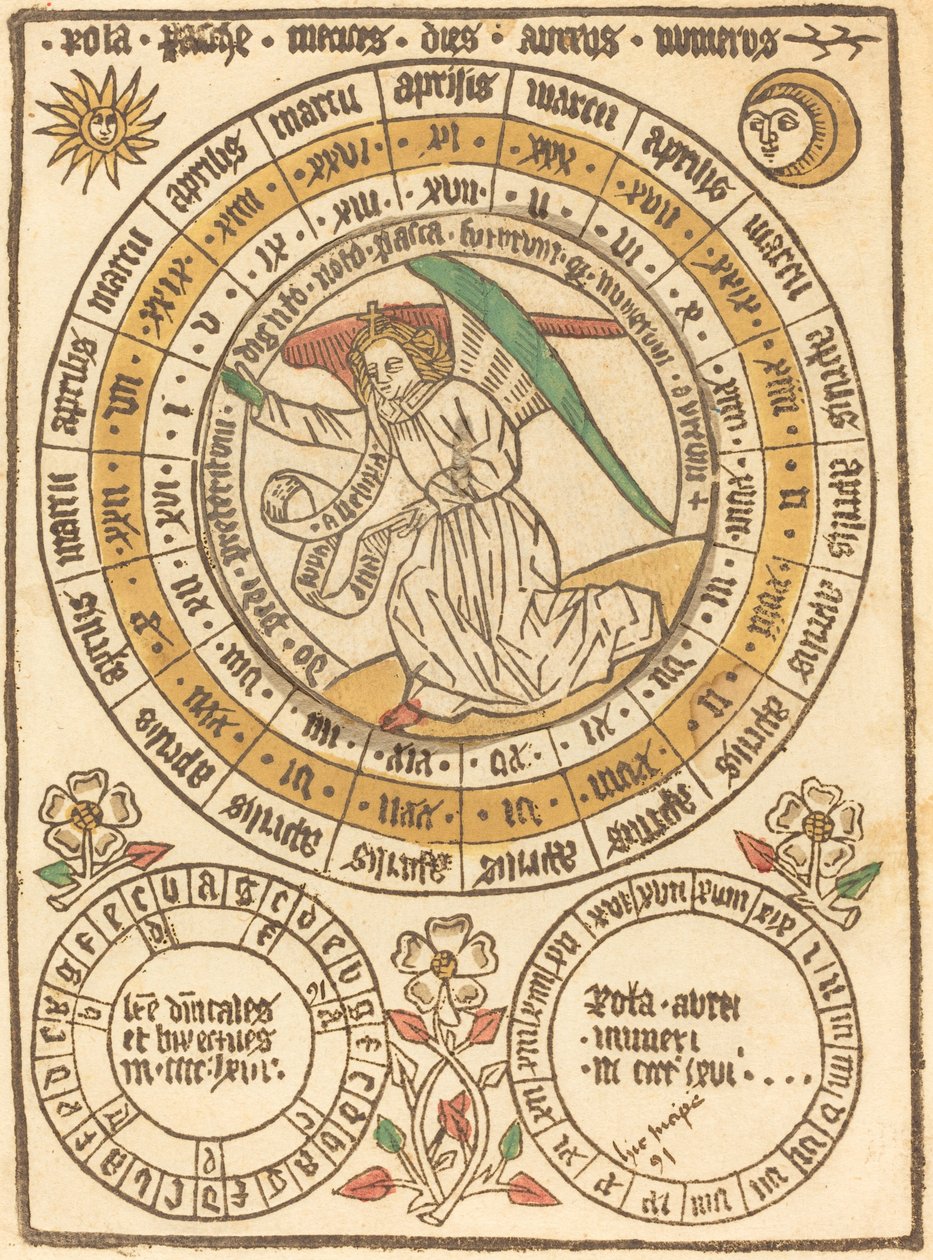 Um calendário de Páscoa começando com o ano de 1466 de German 15th Century