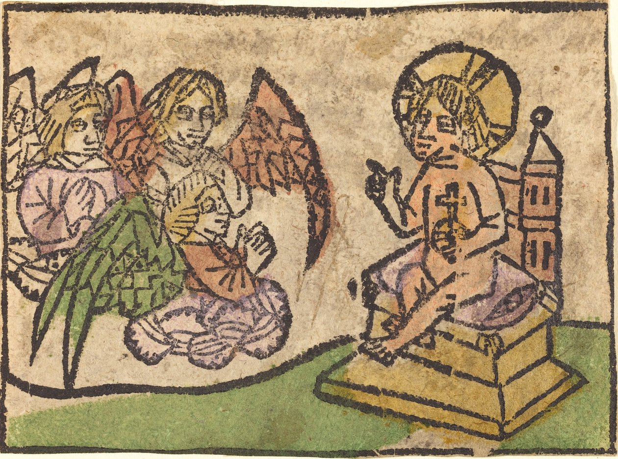 Menino Jesus com três anjos de German 15th Century