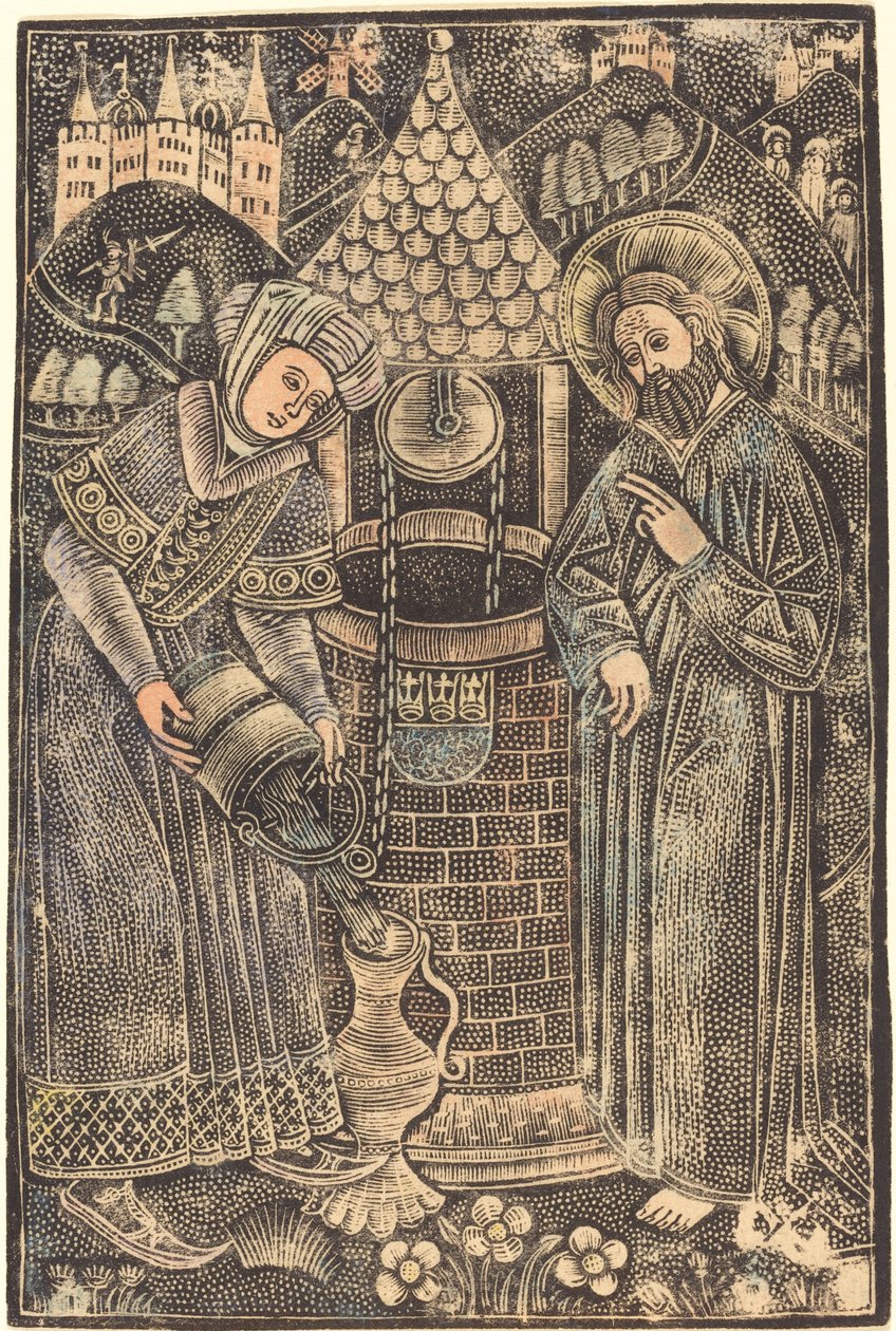 Cristo e a Mulher de Samaria de German 15th Century