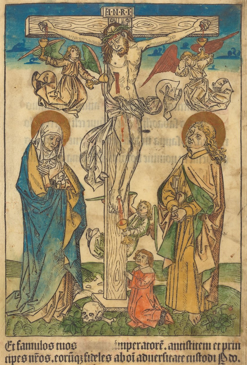 Cristo na cruz com anjos de German 15th Century