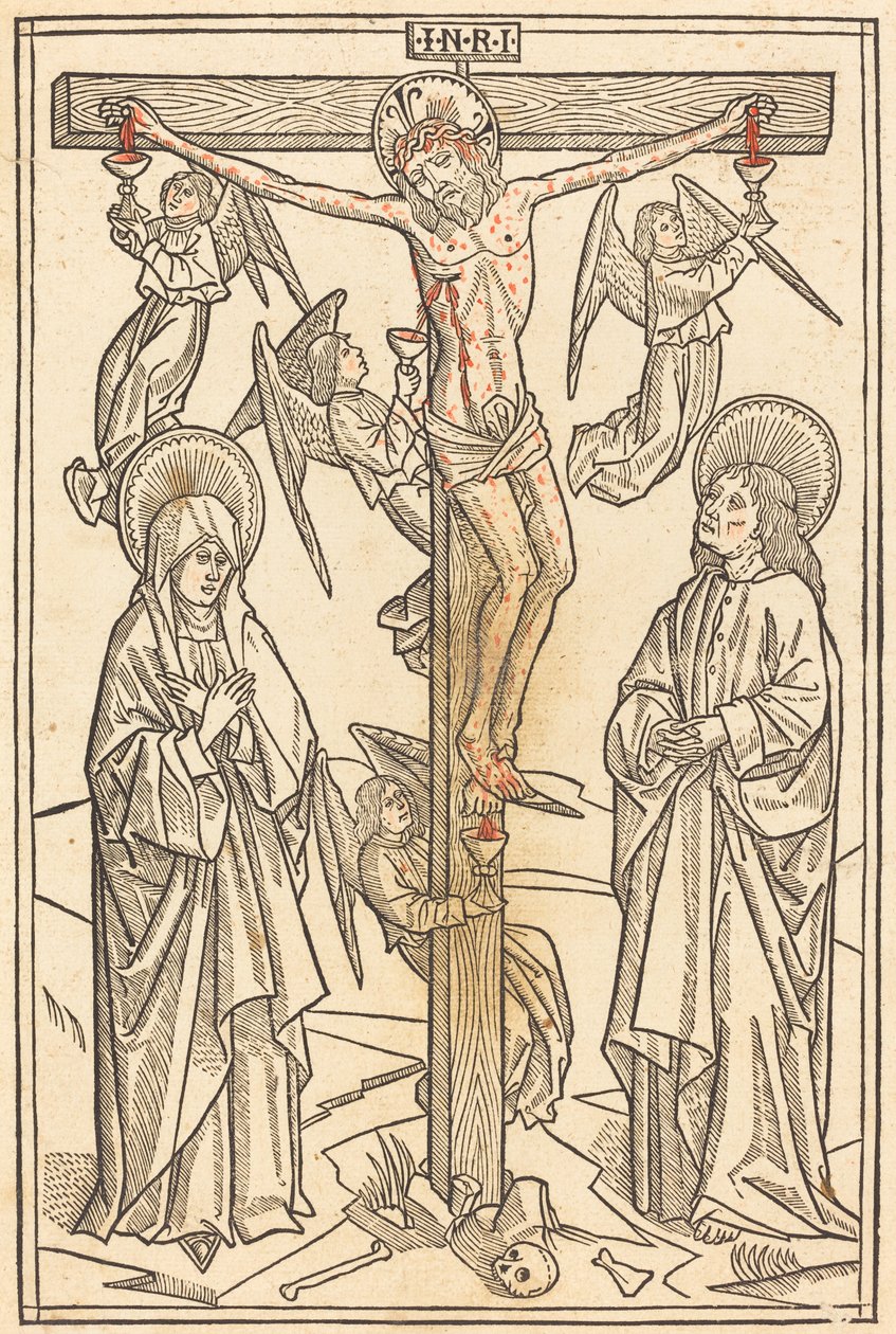 Cristo na cruz com anjos de German 15th Century