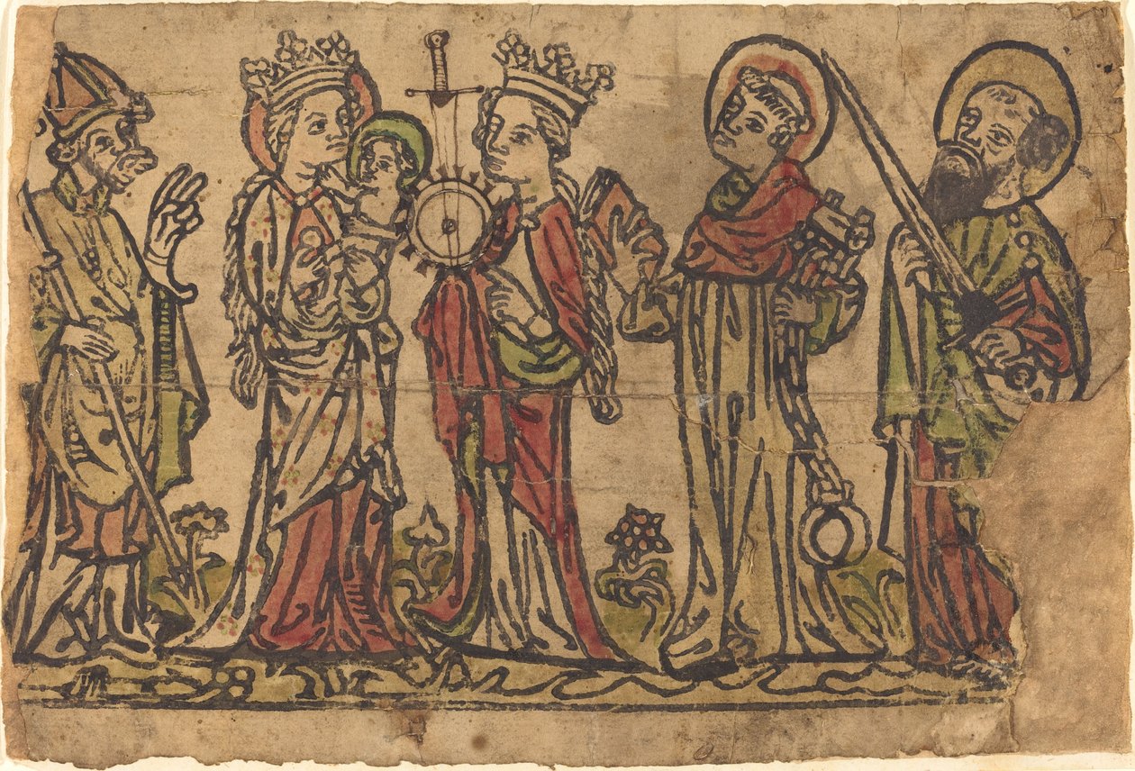 Madonna e criança com quatro santos de German 15th Century