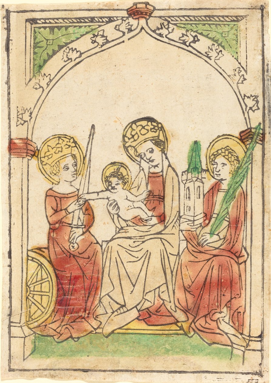 Madonna entre Santas Catarina e Bárbara de German 15th Century