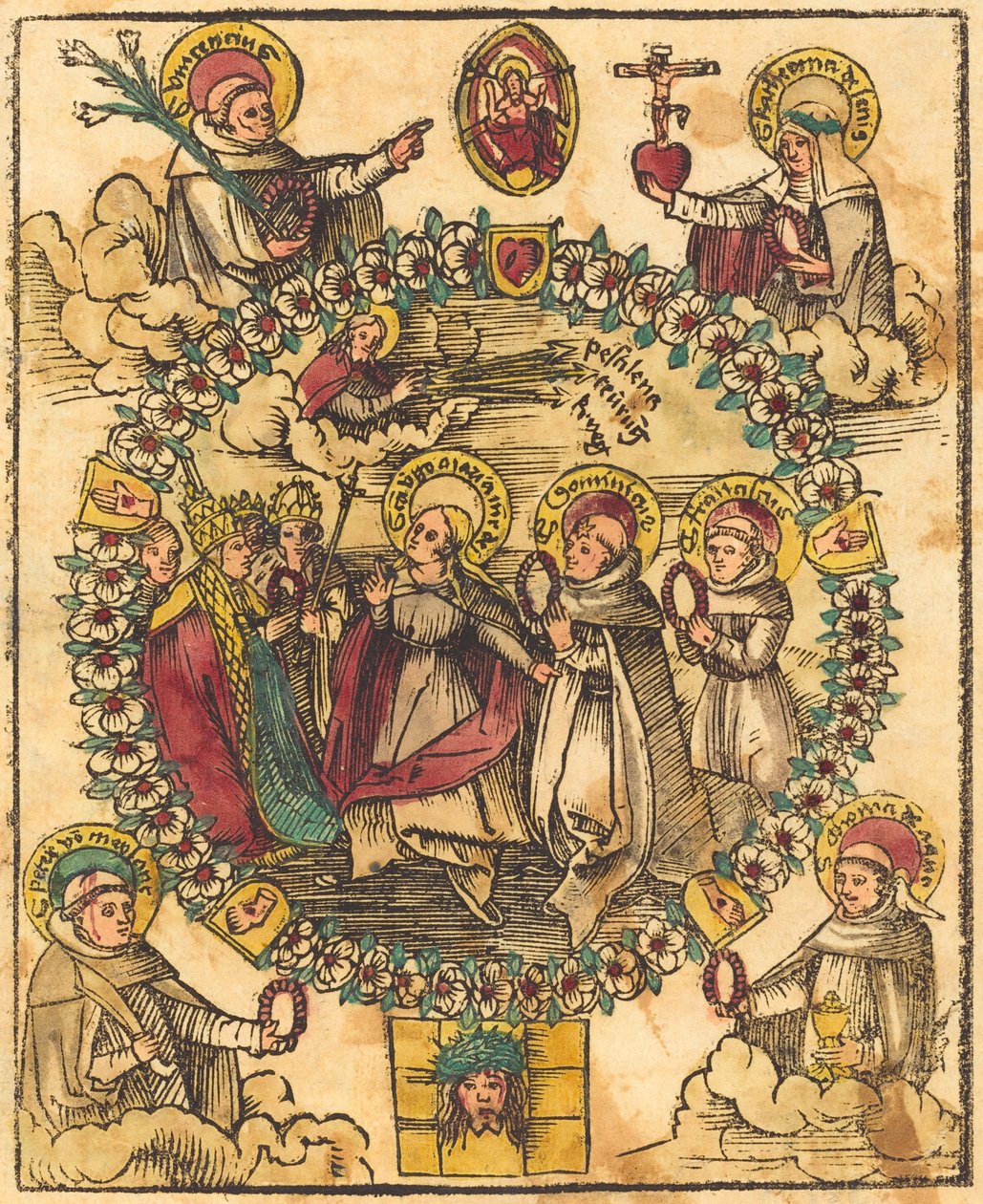 Madonna em um rosário com santos de German 15th Century