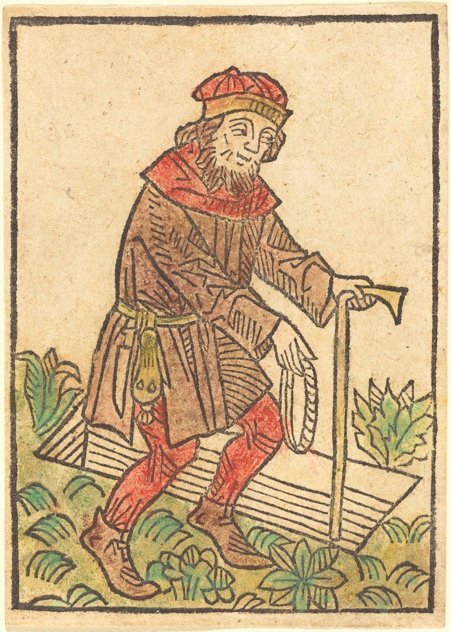 Homem caminhando em direção a um túmulo de German 15th Century