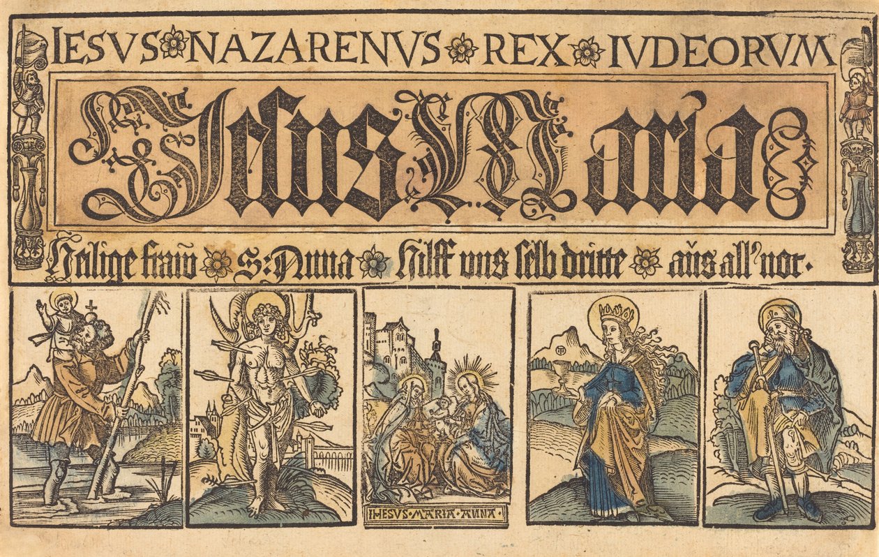 Santa Ana, Madona com o Menino e Santos Cristóvão, Sebastião, Clara e Roche de German 15th Century
