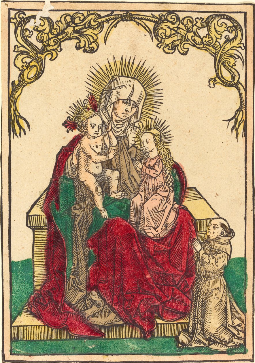 Santa Ana, a Madona e o Menino e um monge franciscano de German 15th Century